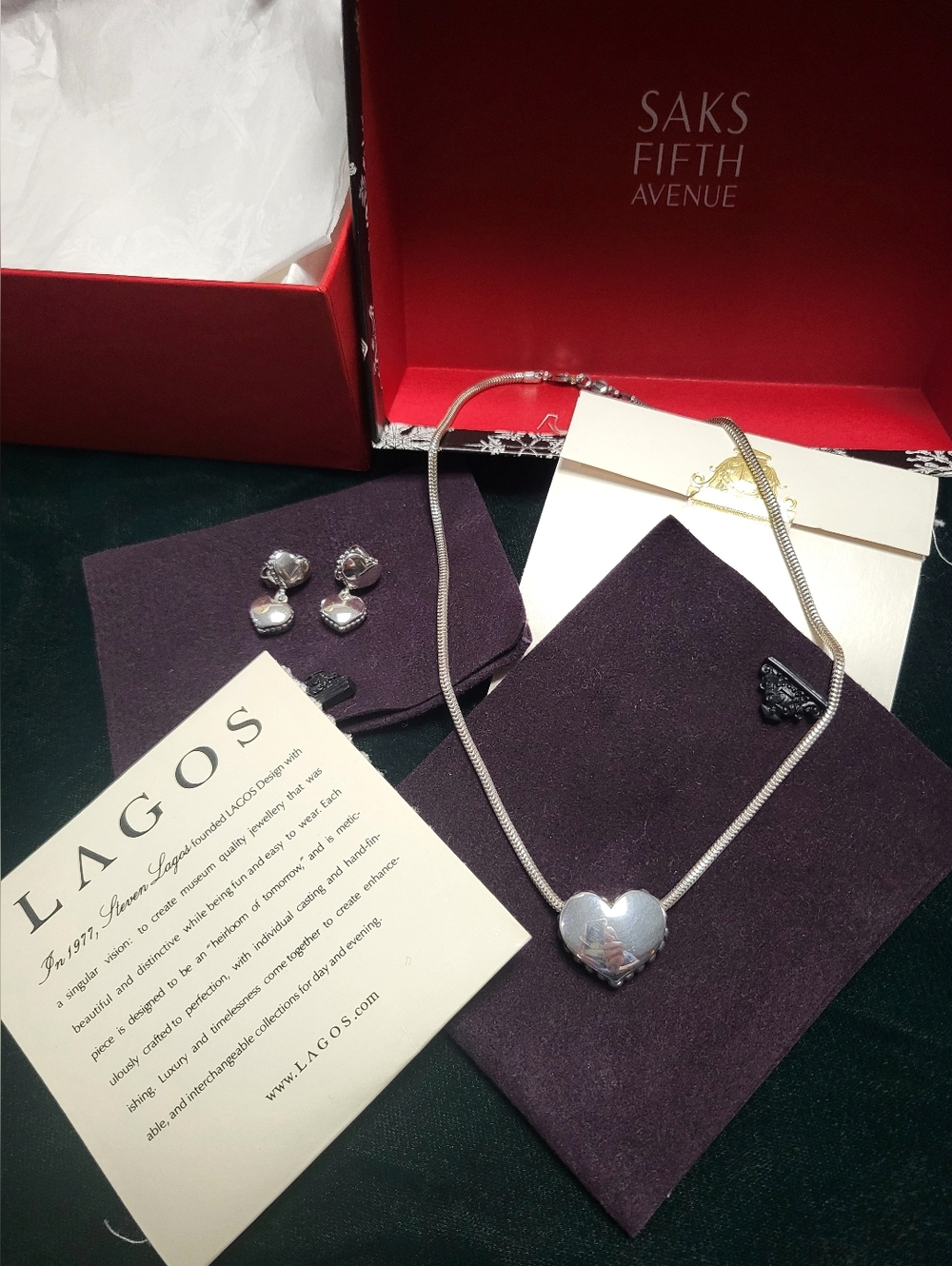LAGOS Sterling Silver Caviar Beaded Heart Necklace  and Pierced Earrings